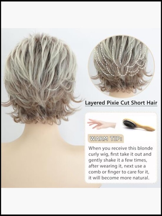 Short Blonde Pixie Wig Fluffy Layered Synthetic Daily Party Wear for Women